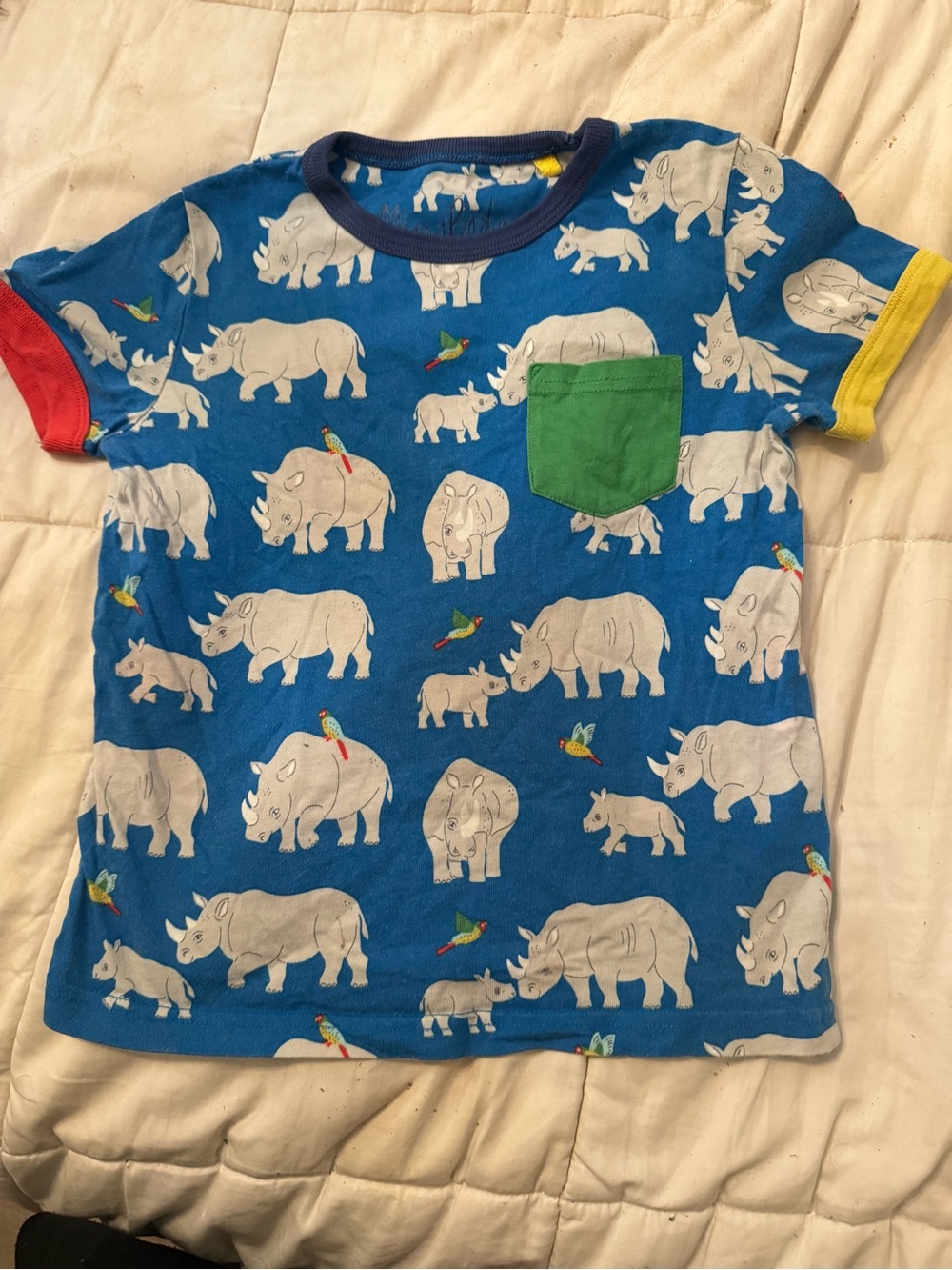 Mini Boden Kids Rhino Print Pocket T-Shirt - Blue